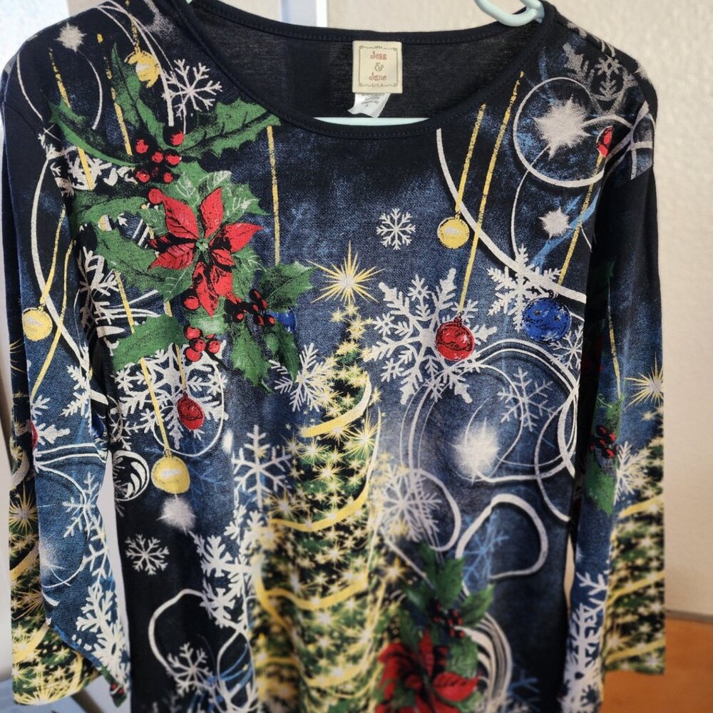 Jess & Jane Top Womens Christmas 3/4 Sleeve Shirt 100% Cotton USA Size Medium